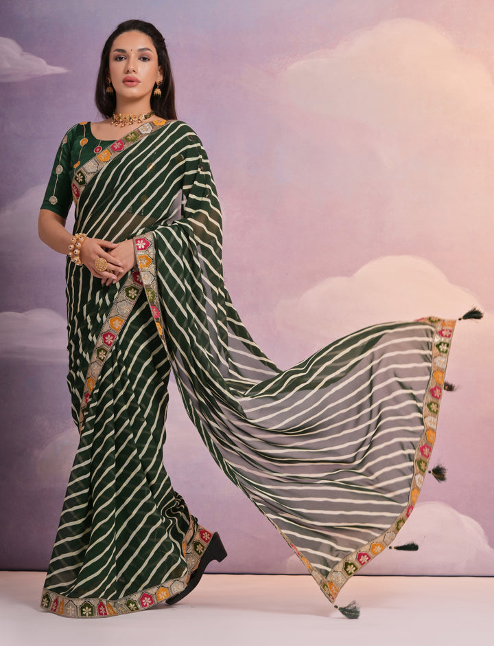 Georgette Printed Saree with Sequins & Lace Border | Special Event Elegance