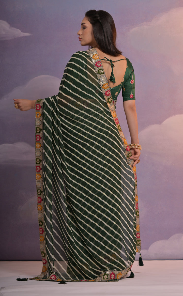 Georgette Printed Saree with Sequins & Lace Border | Special Event Elegance