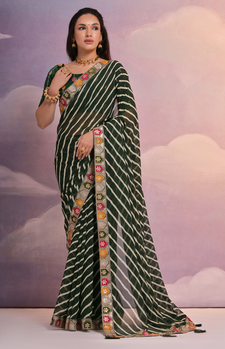 Georgette Printed Saree with Sequins & Lace Border | Special Event Elegance