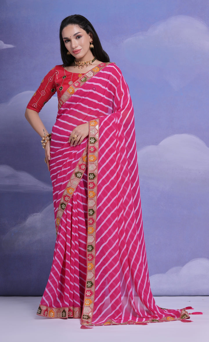 Georgette Printed Saree with Sequins & Lace Border | Special Event Elegance