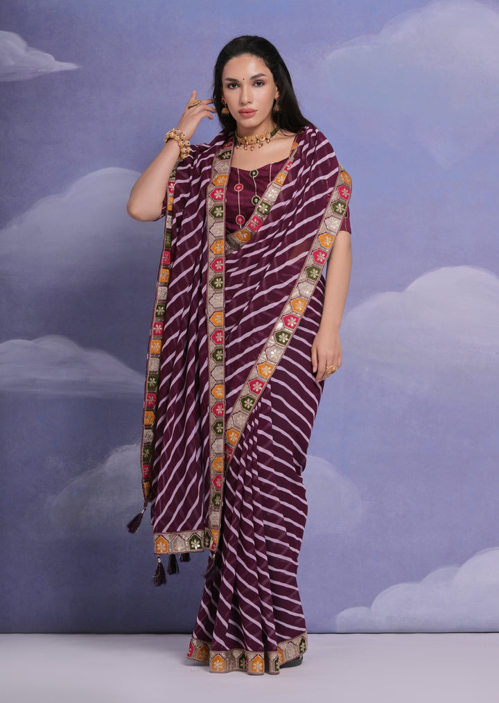 Georgette Printed Saree with Sequins & Lace Border | Special Event Elegance