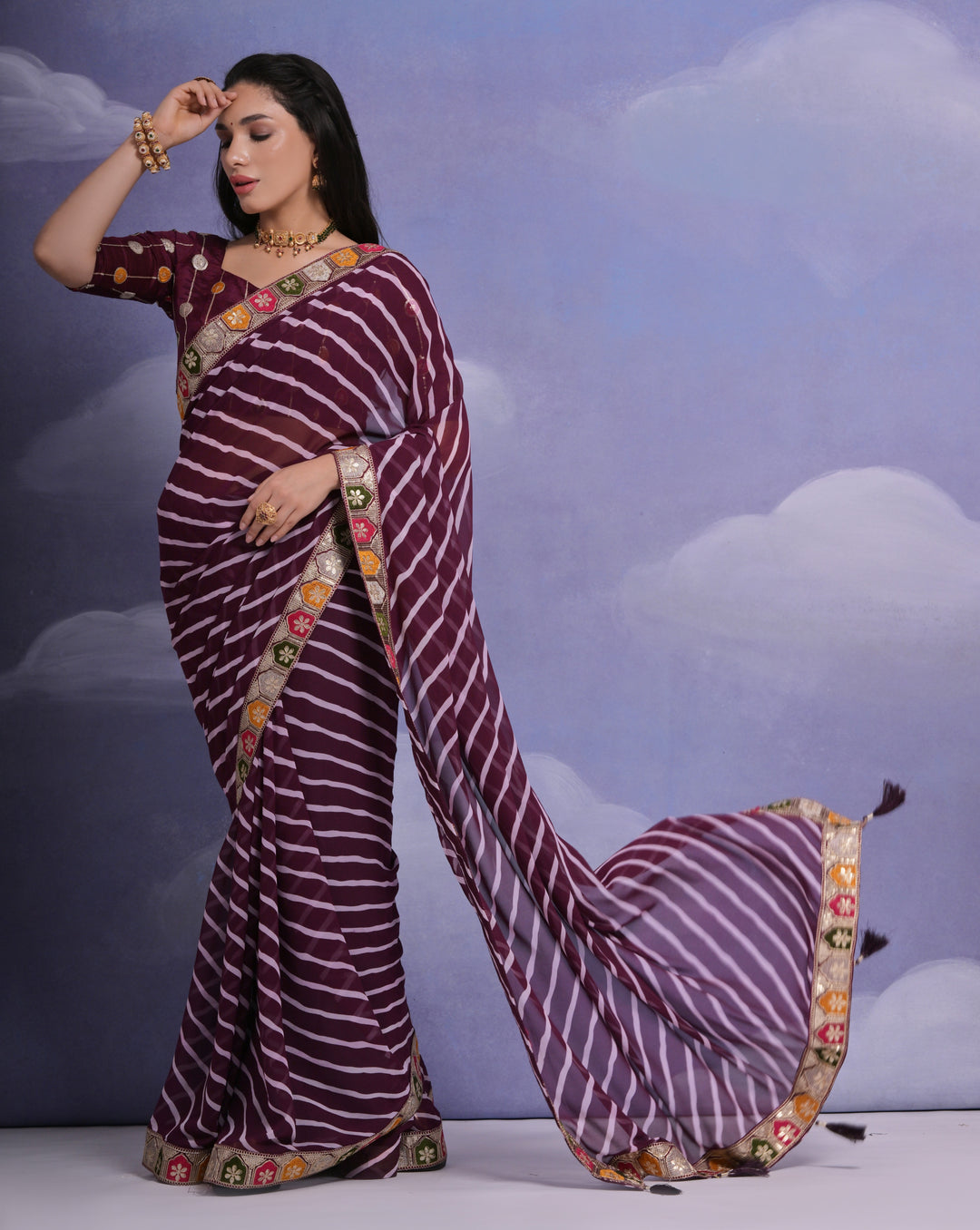 Georgette Printed Saree with Sequins & Lace Border | Special Event Elegance