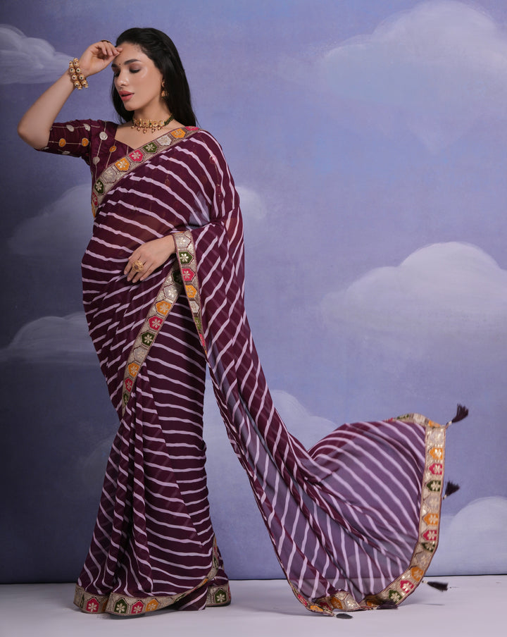 Georgette Printed Saree with Sequins & Lace Border | Special Event Elegance