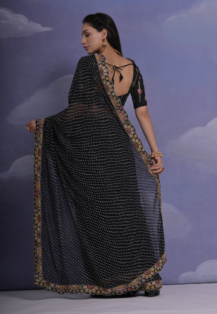 Georgette Saree with Printed Sequins & Lace Border | Special Event Elegance