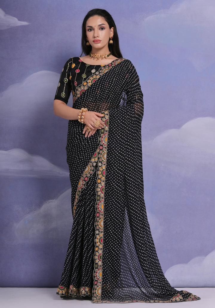 Georgette Saree with Printed Sequins & Lace Border | Special Event Elegance