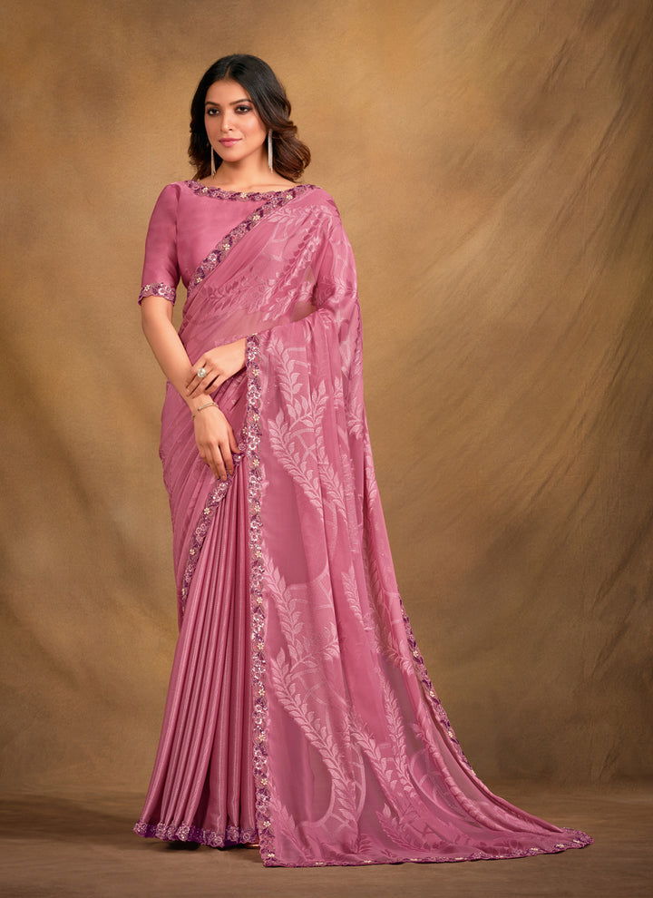 Georgette-Jacquard Saree with Sequence & Moti Work | Elegant Party Attire