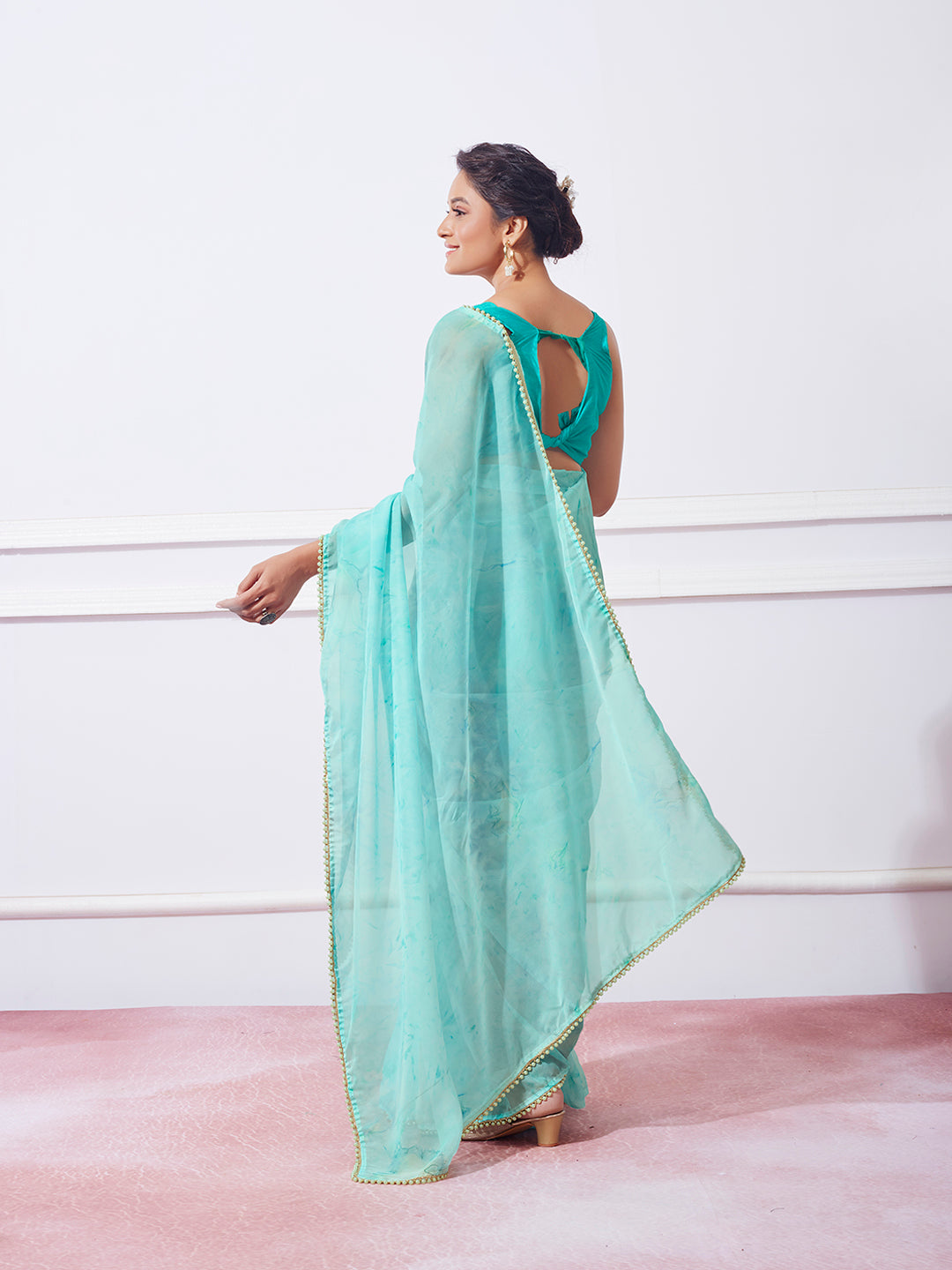 Organza Saree with Prizam Print & Moti Lace | Perfect for Weddings & Festivals