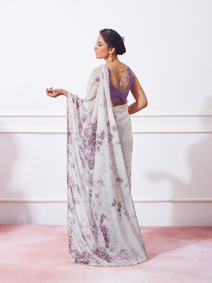 Organza Saree with Prizam Print & Moti Lace | Perfect for Weddings & Festivals