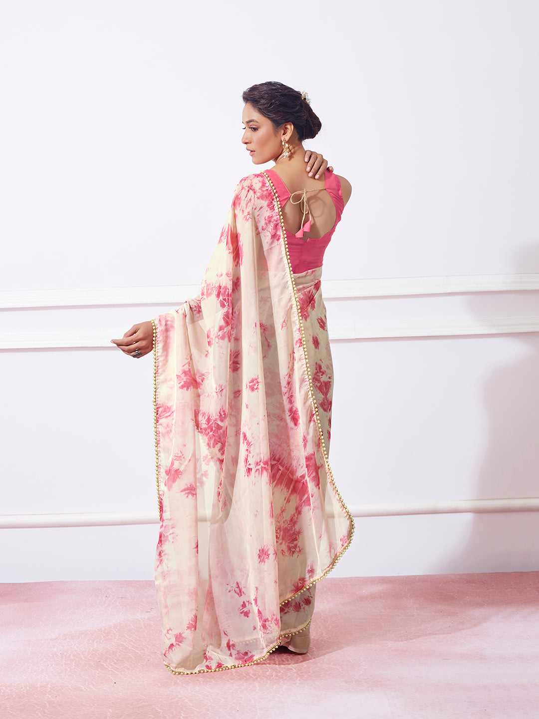 Organza Saree with Prizam Print & Moti Lace | Perfect for Weddings & Festivals