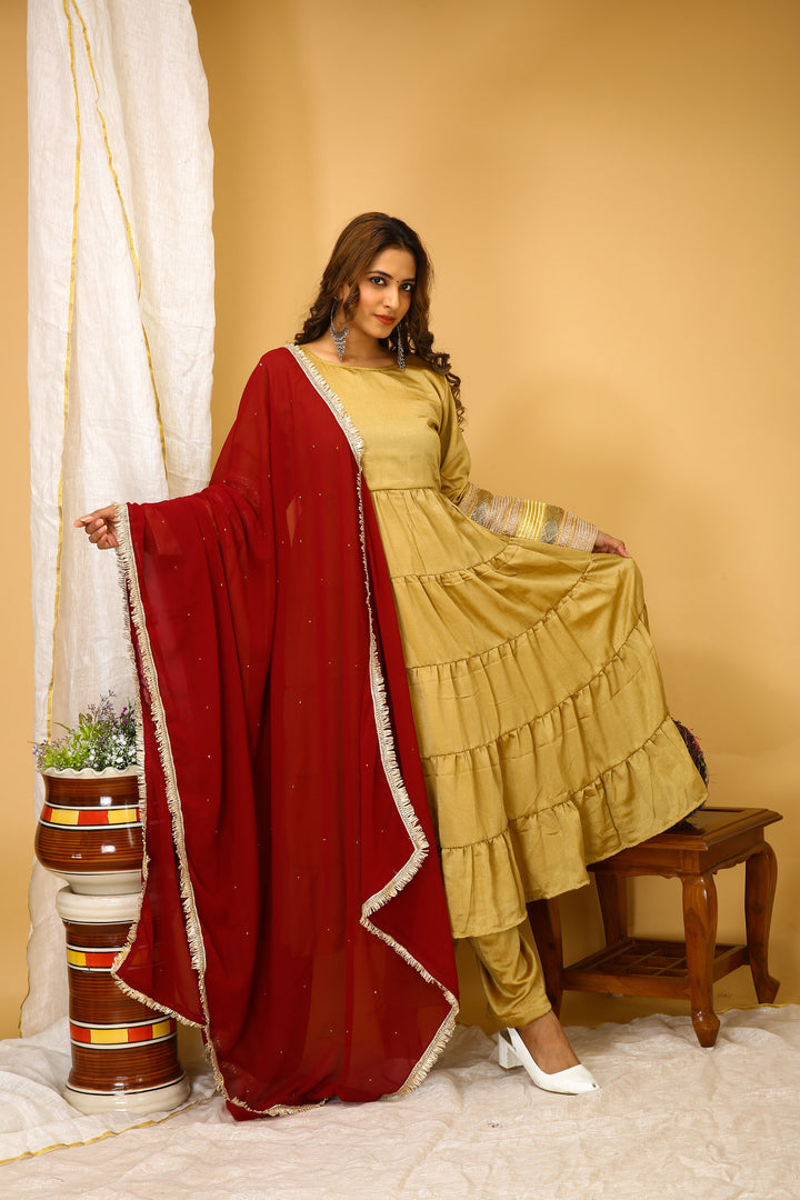 Stylish Readymade Suits | Art Silk Top & Bottom with Georgette Dupatta