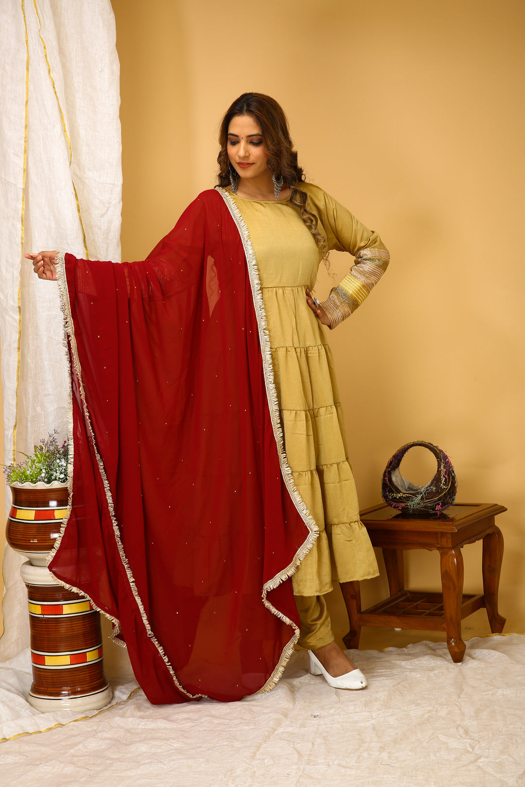 Stylish Readymade Suits | Art Silk Top & Bottom with Georgette Dupatta