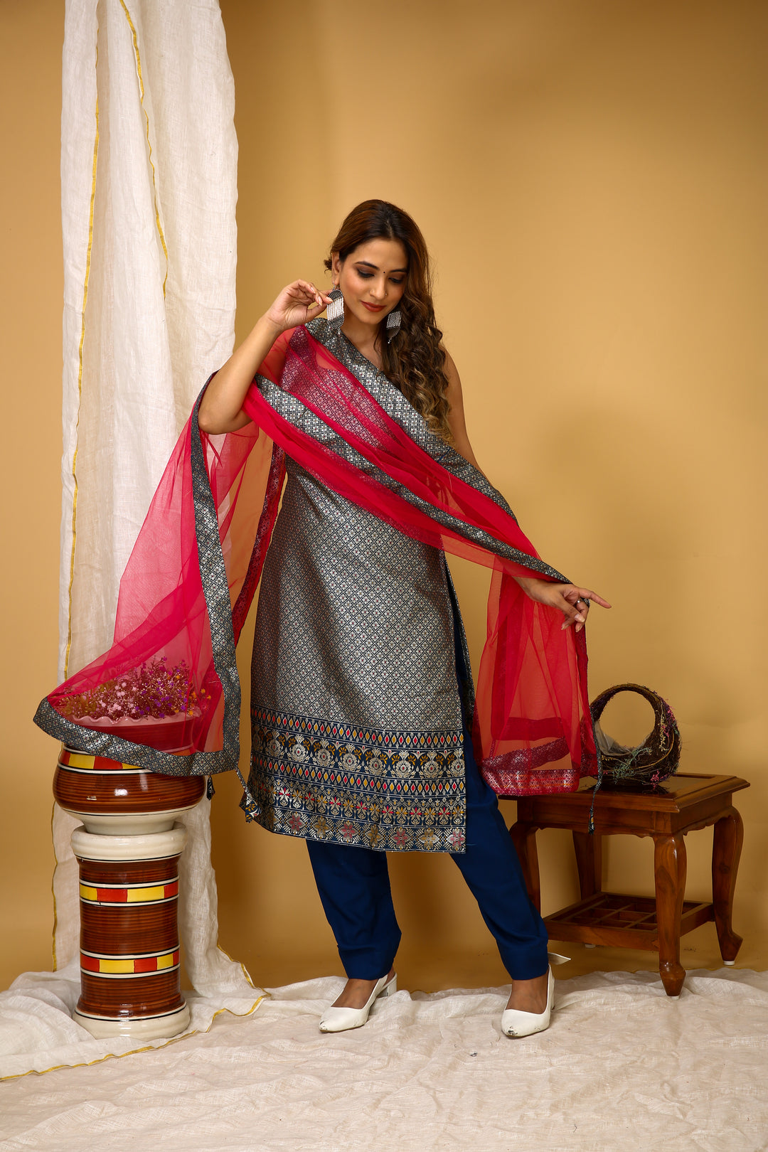 Attractive Readymade | Art Silk Suit with Designer Wevon Work