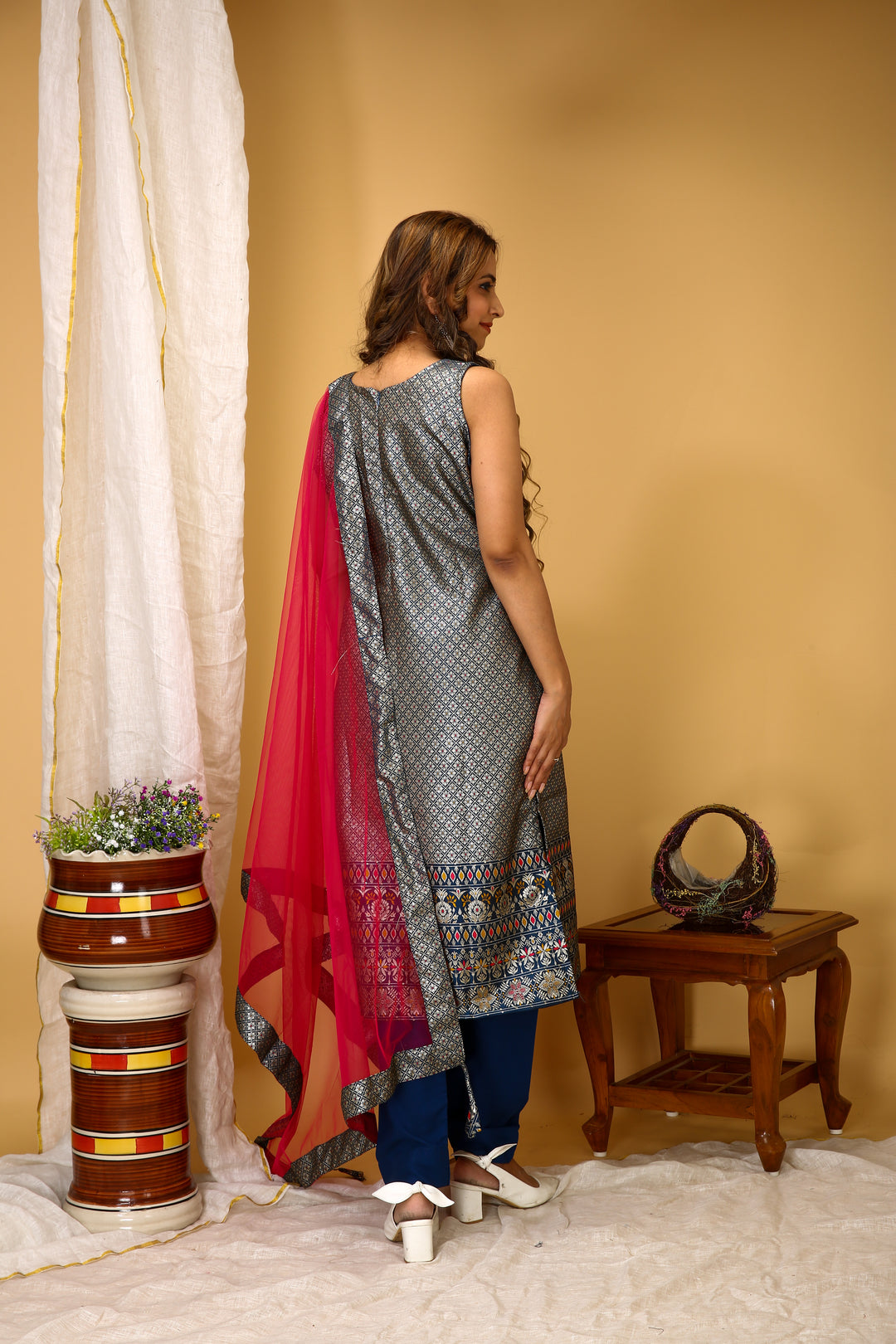 Attractive Readymade | Art Silk Suit with Designer Wevon Work