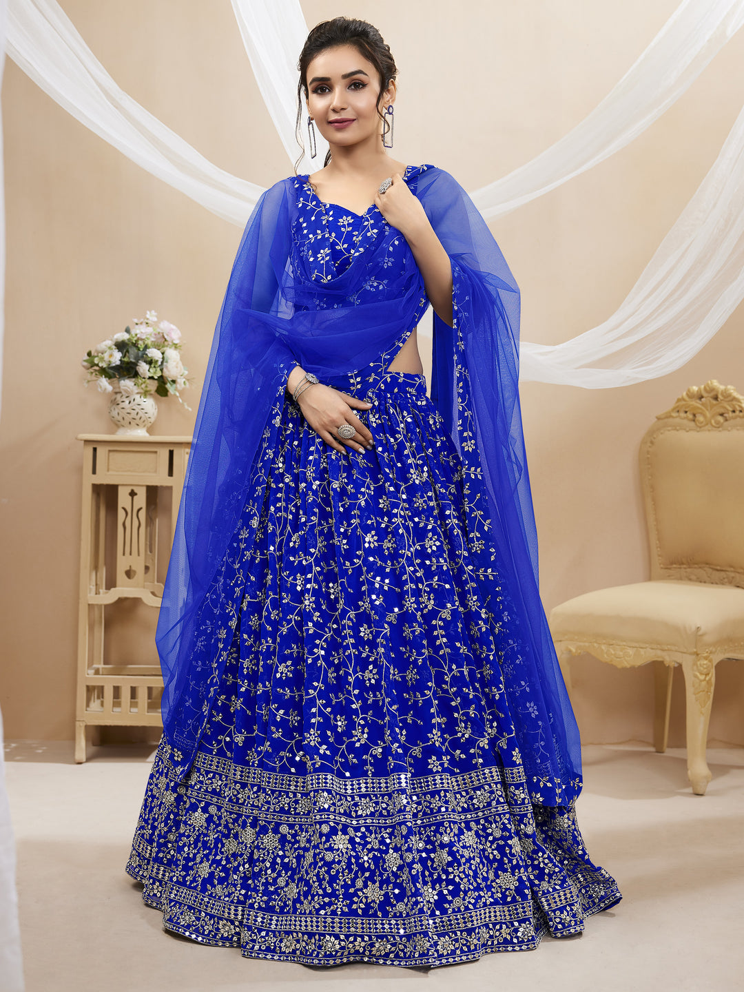 Georgette Lehenga with Soft Net Dupatta | Designer Sequence & Jari Embroidery