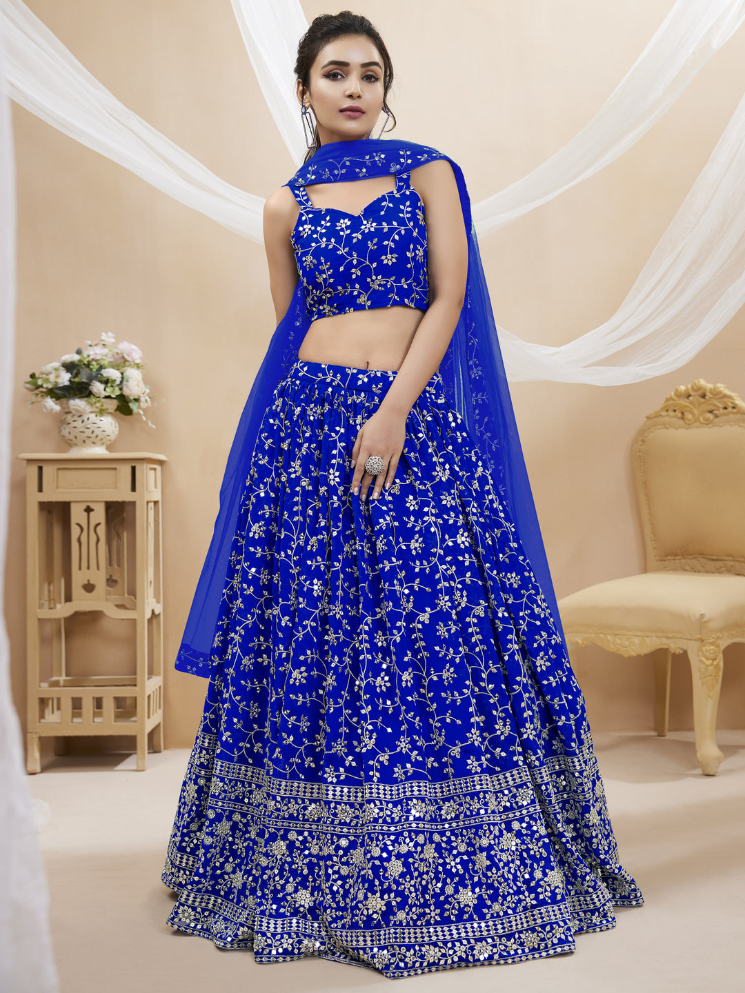 Georgette Lehenga with Soft Net Dupatta | Designer Sequence & Jari Embroidery