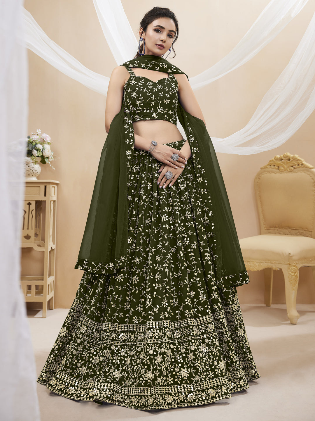 Georgette Lehenga with Soft Net Dupatta | Designer Sequence & Jari Embroidery