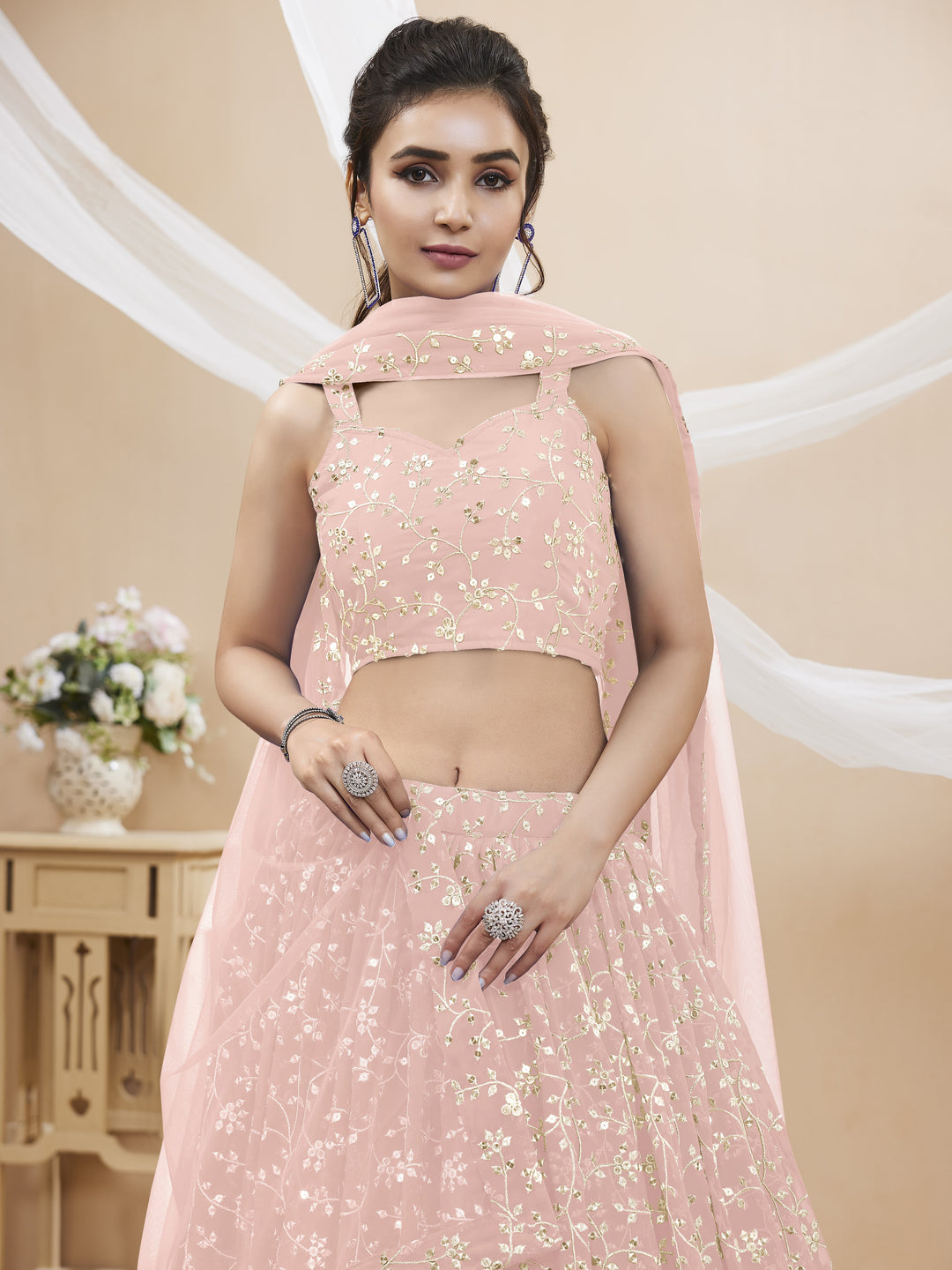 Georgette Lehenga with Soft Net Dupatta | Designer Sequence & Jari Embroidery