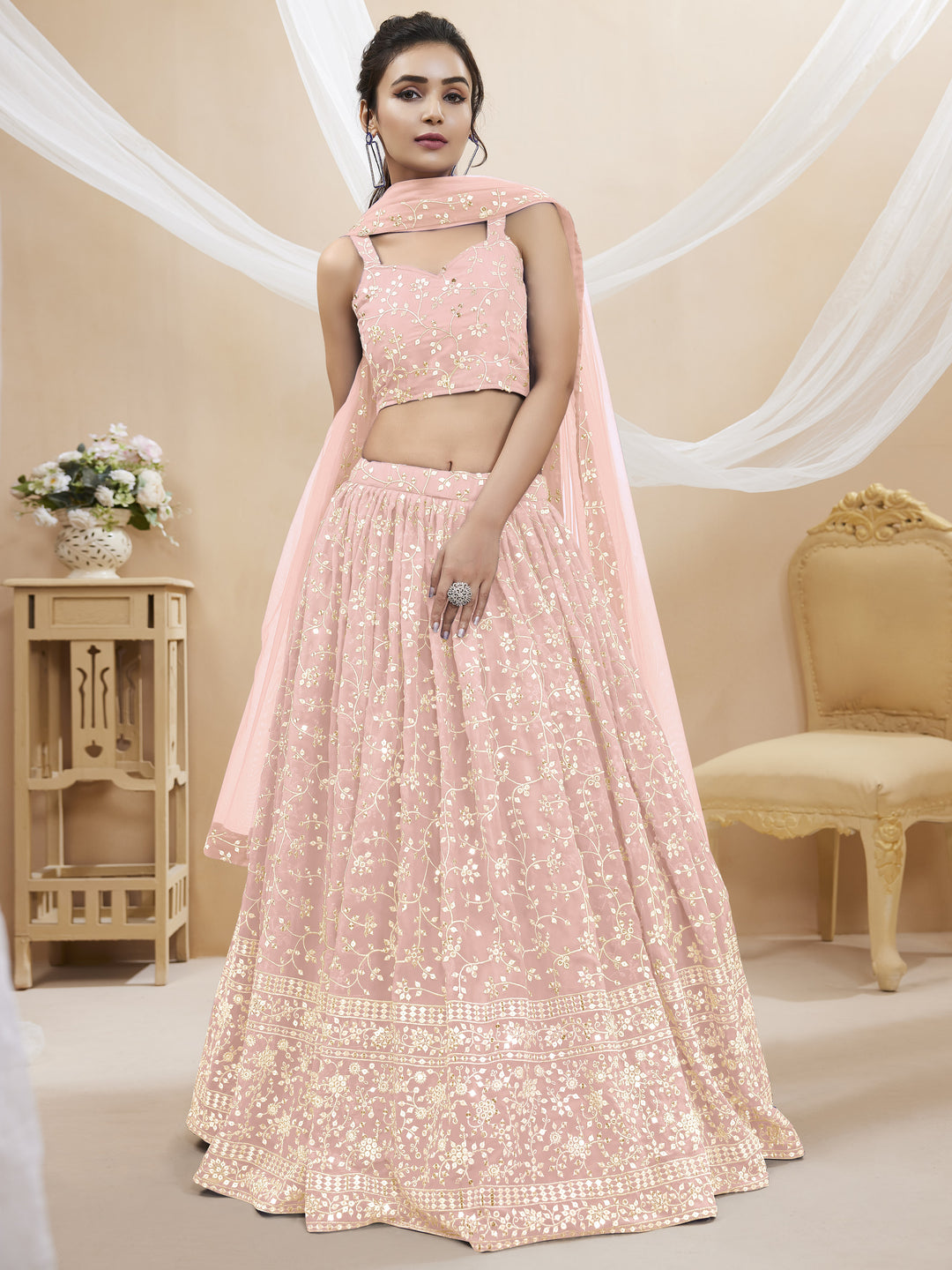 Georgette Lehenga with Soft Net Dupatta | Designer Sequence & Jari Embroidery