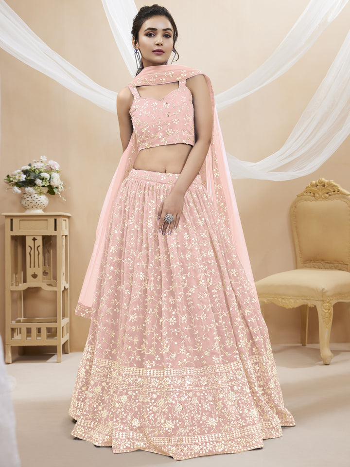 Georgette Lehenga with Soft Net Dupatta | Designer Sequence & Jari Embroidery