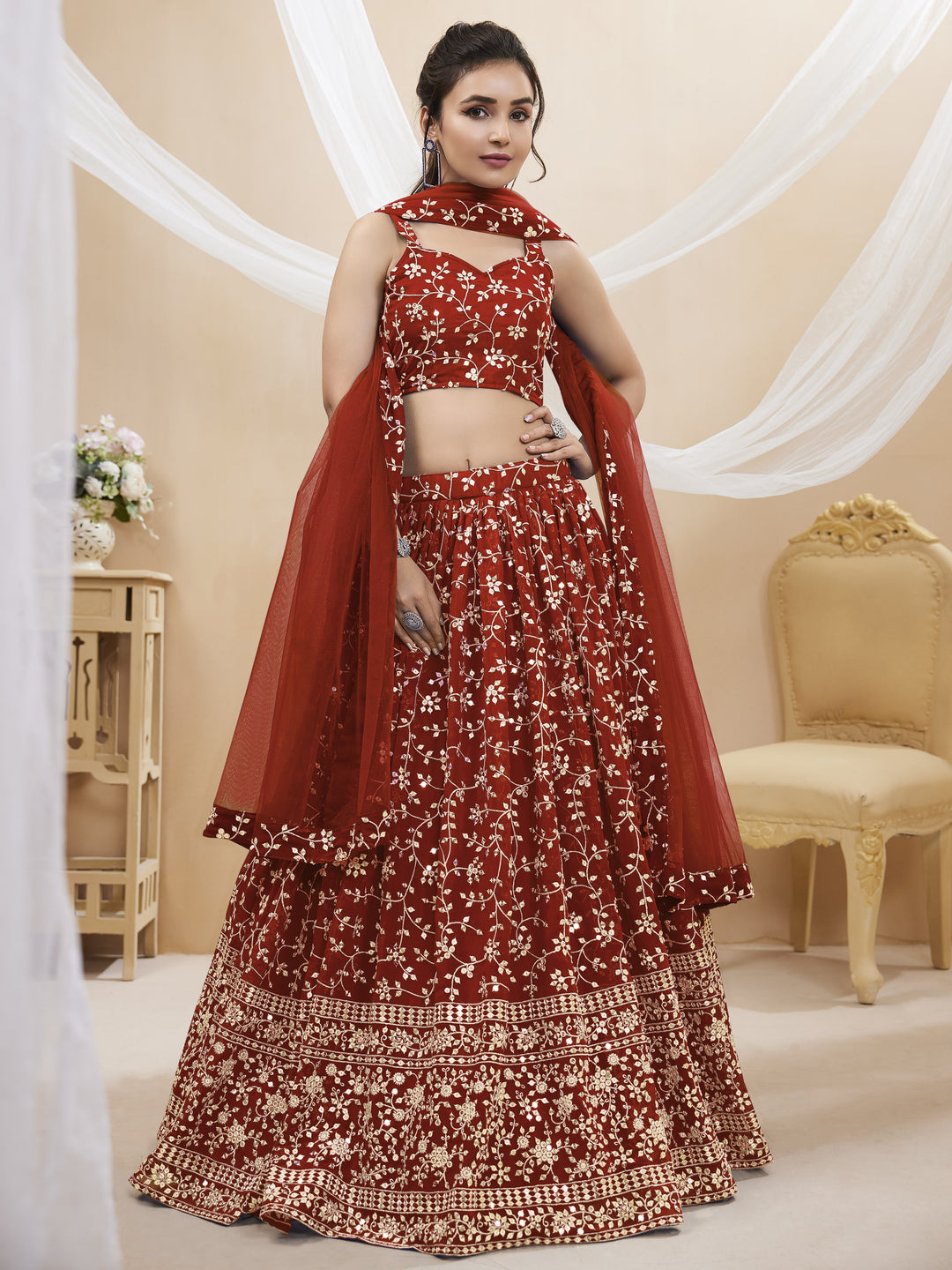 Georgette Lehenga with Soft Net Dupatta | Designer Sequence & Jari Embroidery