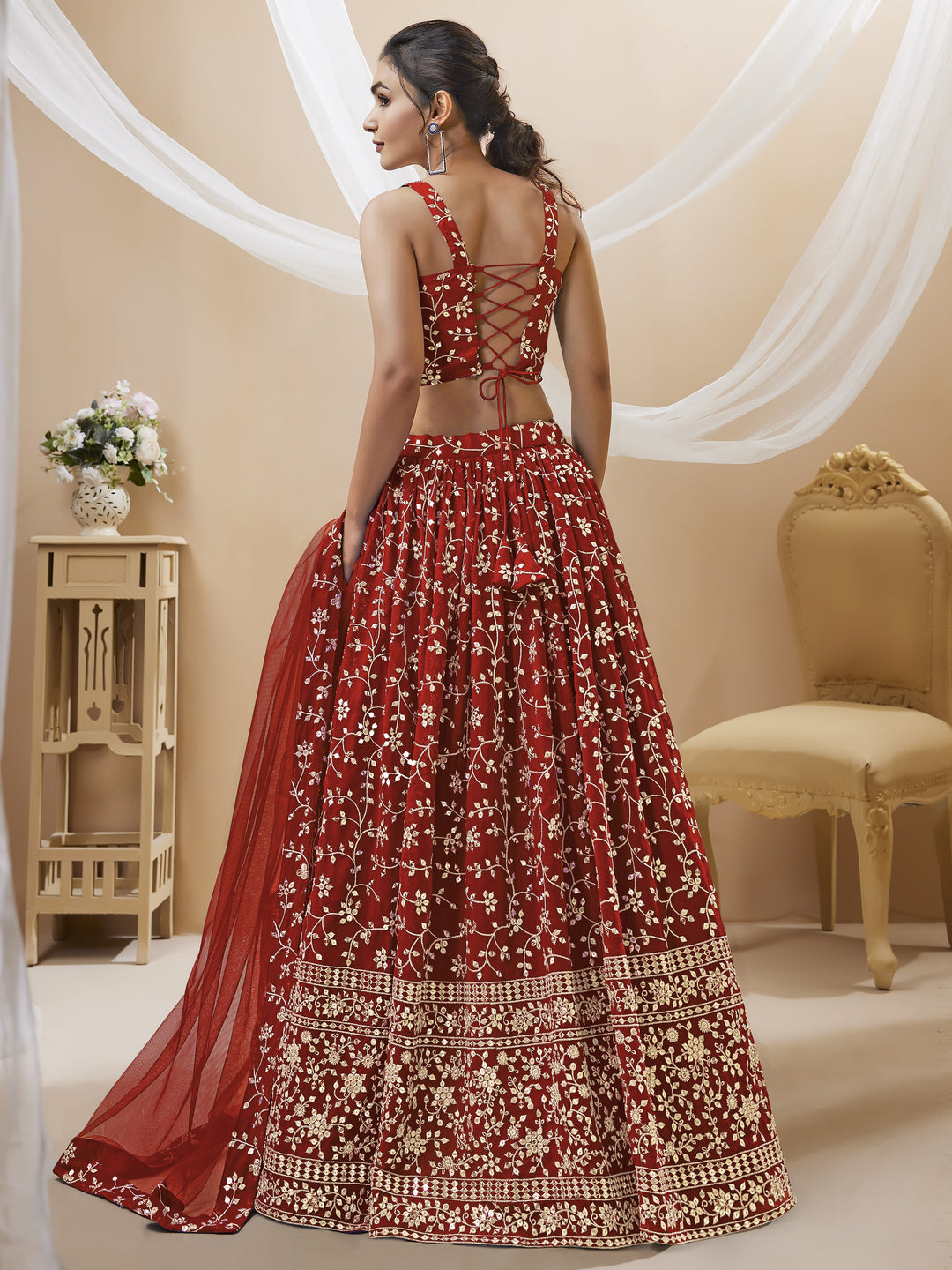 Georgette Lehenga with Soft Net Dupatta | Designer Sequence & Jari Embroidery