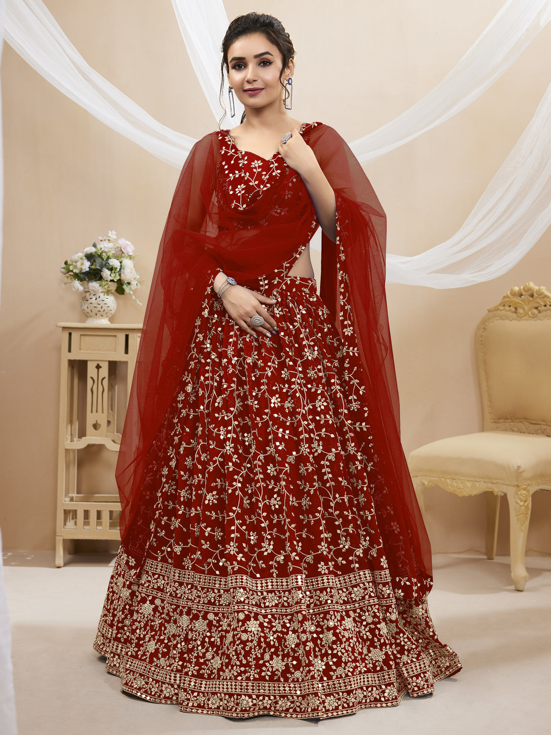 Georgette Lehenga with Soft Net Dupatta | Designer Sequence & Jari Embroidery