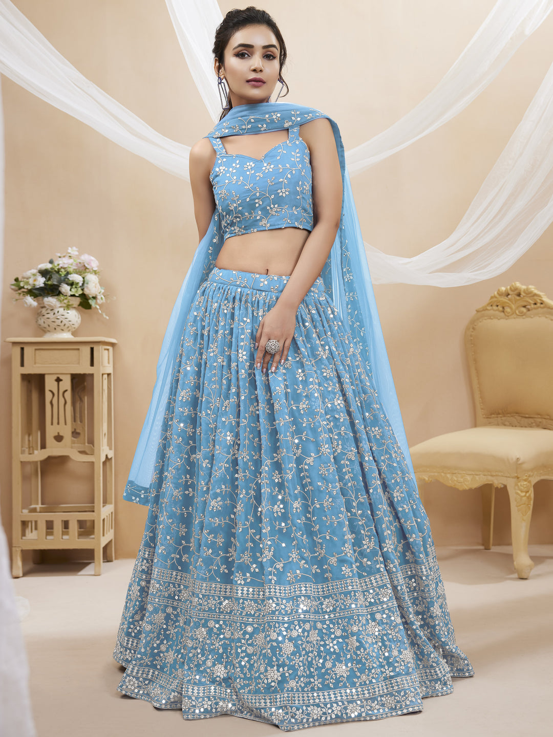 Georgette Lehenga with Soft Net Dupatta | Designer Sequence & Jari Embroidery