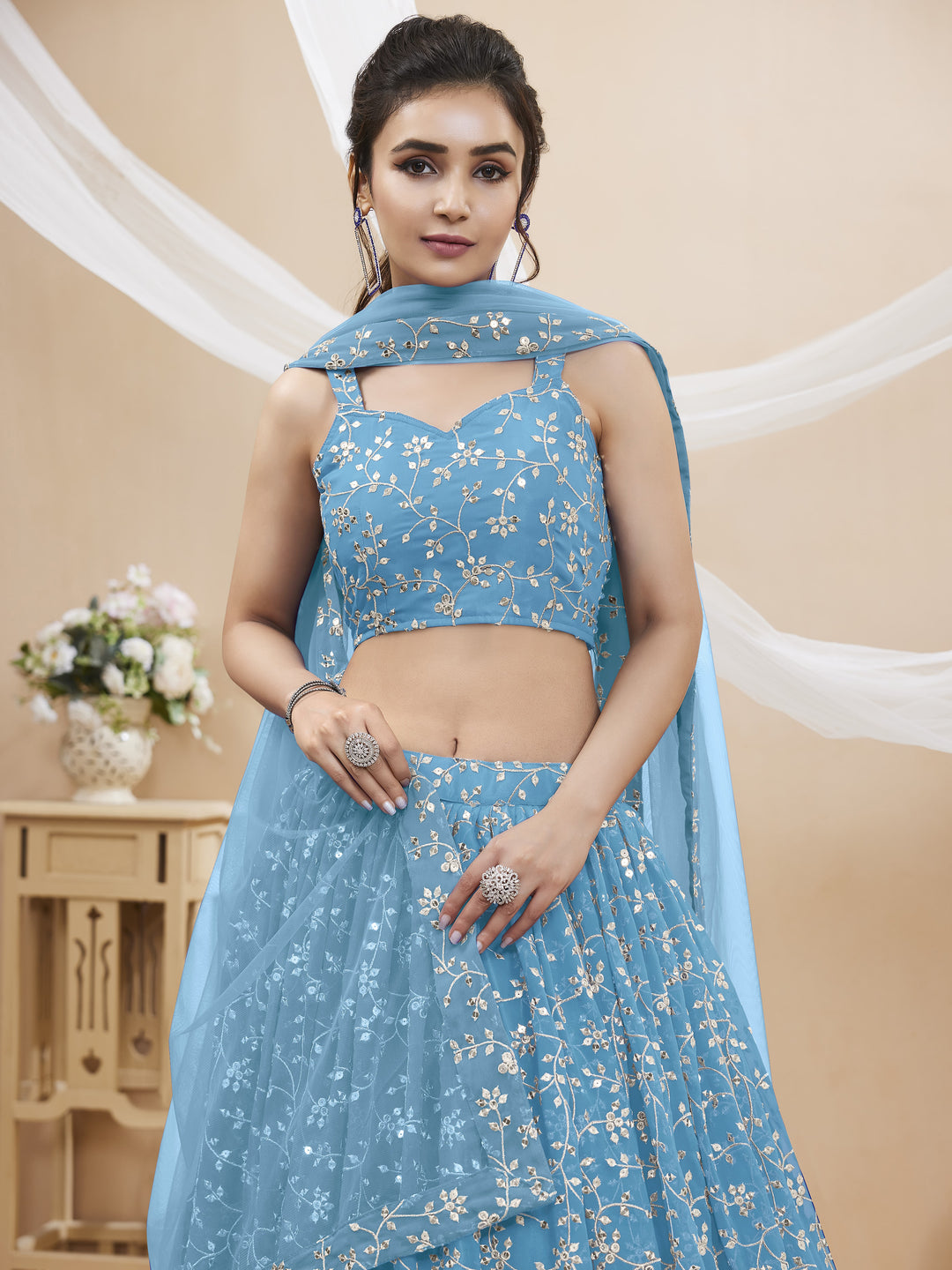 Georgette Lehenga with Soft Net Dupatta | Designer Sequence & Jari Embroidery