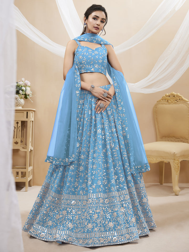 Georgette Lehenga with Soft Net Dupatta | Designer Sequence & Jari Embroidery