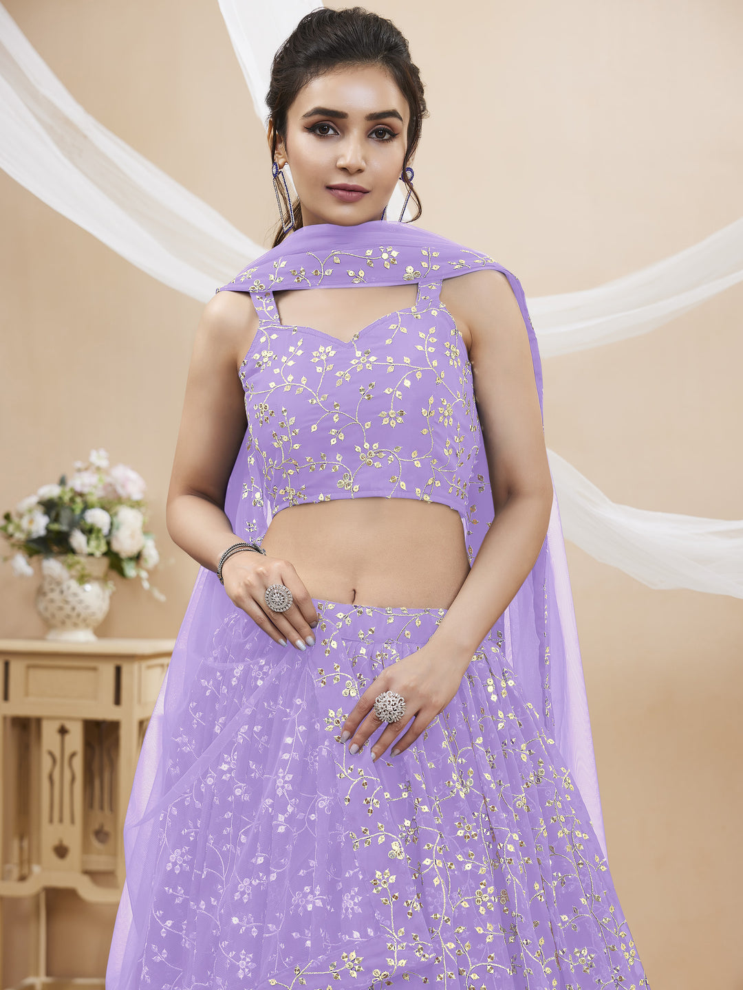 Georgette Lehenga with Soft Net Dupatta | Designer Sequence & Jari Embroidery