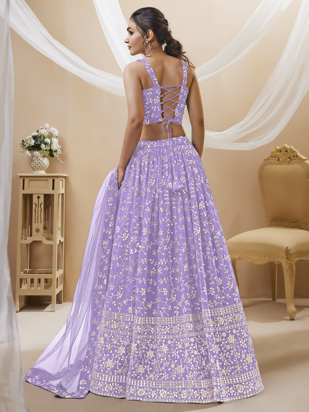 Georgette Lehenga with Soft Net Dupatta | Designer Sequence & Jari Embroidery