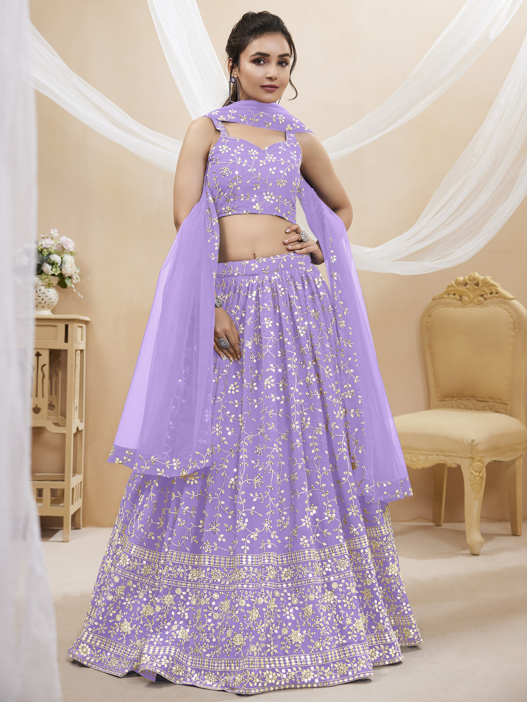 Georgette Lehenga with Soft Net Dupatta | Designer Sequence & Jari Embroidery