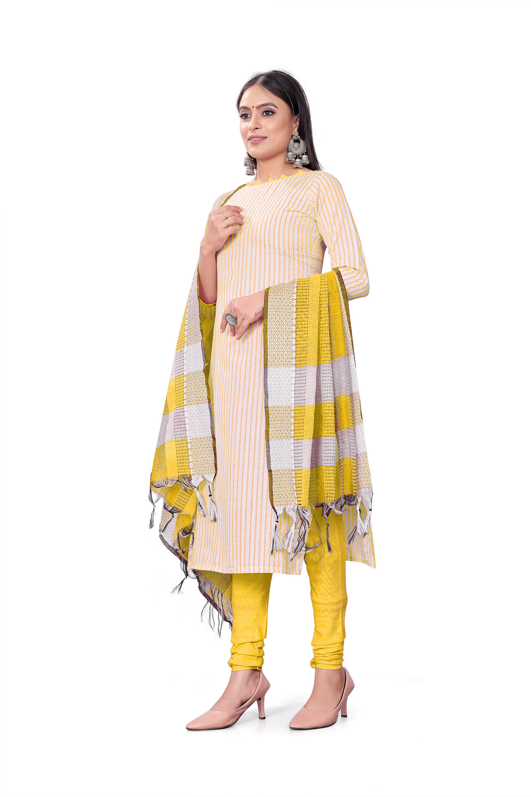 Cotton Wevon Designer Top | Stylish Cotton Bottom & Dupatta Set