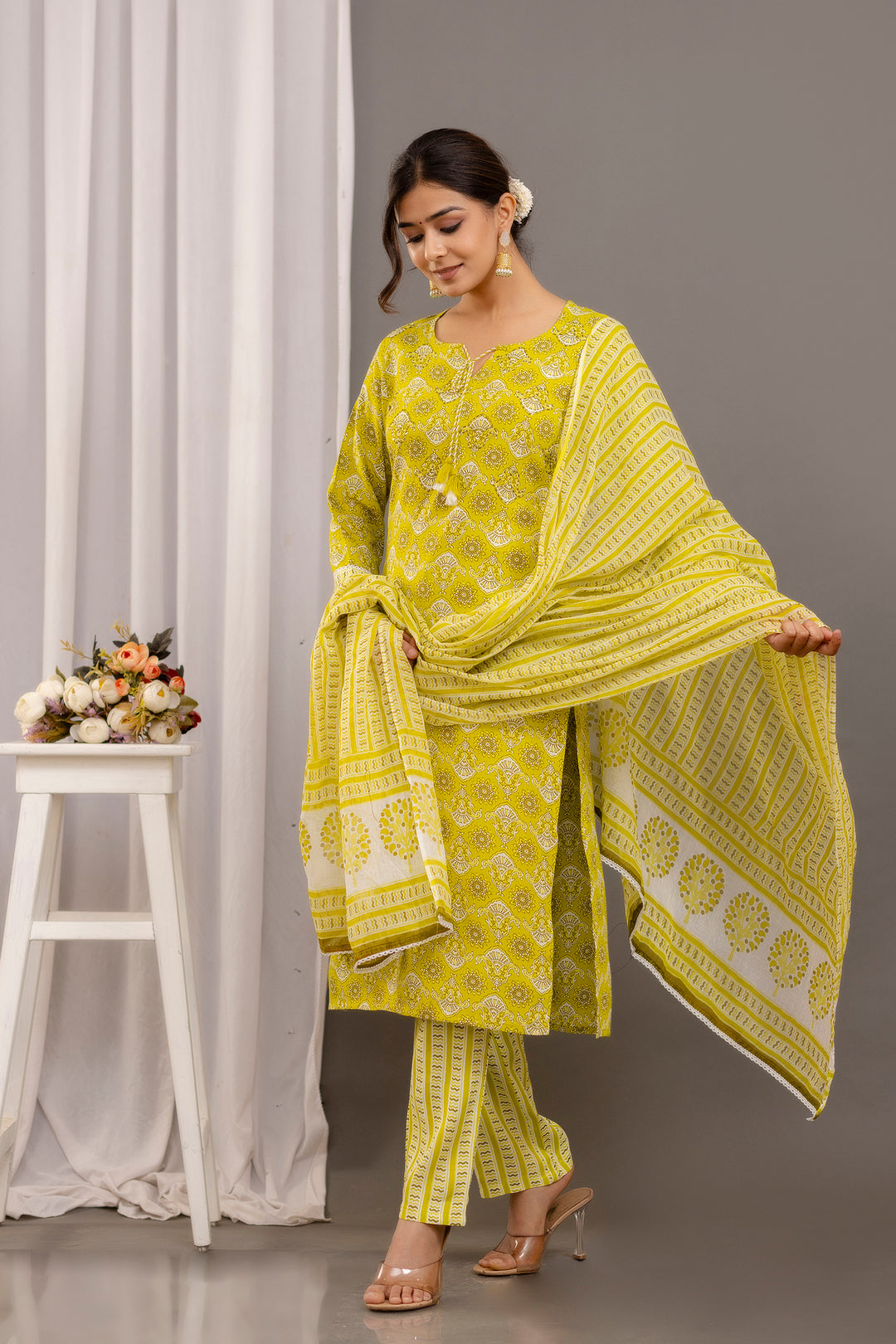 Rayon Cotton Top & Bottom | Mulmul Cotton Dupatta with Gota Lace