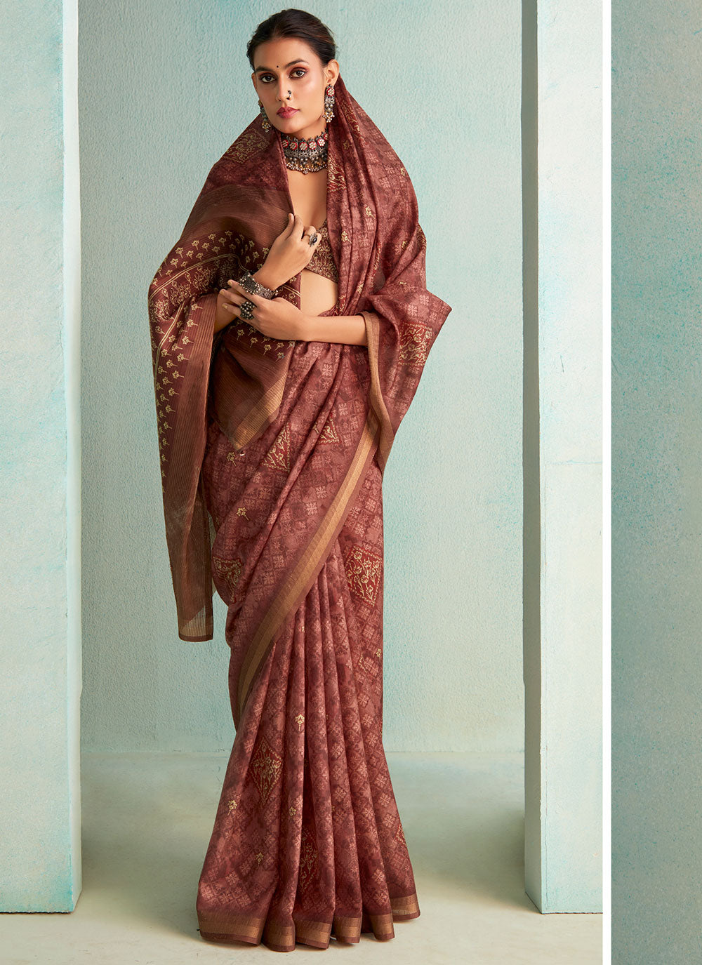 Designer Jute-Silk Saree with Weaving-Jari-Border | Perfect for Weddings & Events