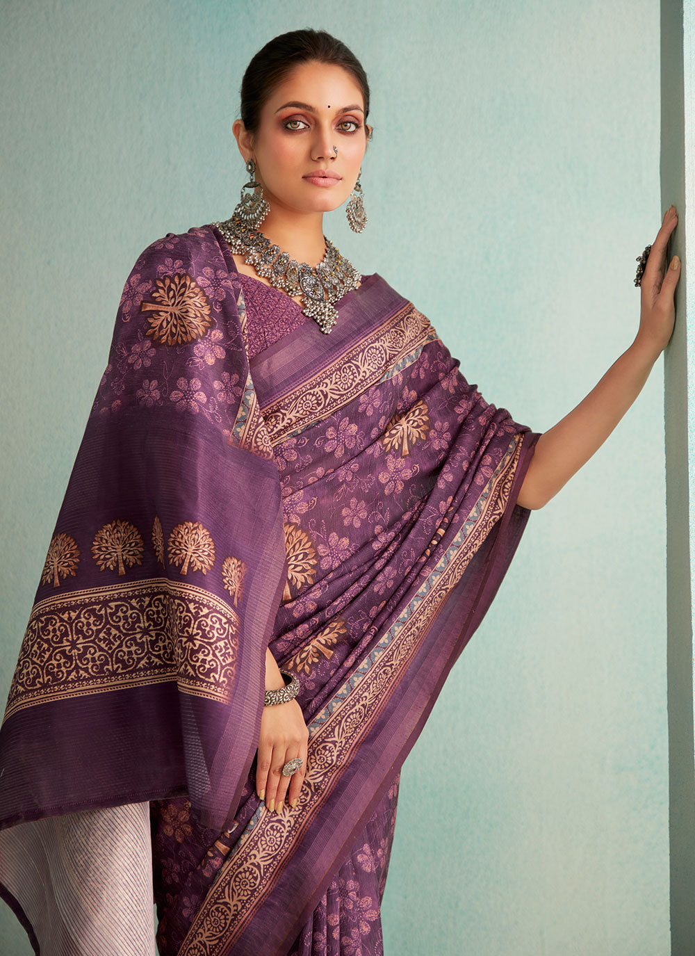 Elegant Jute-Silk Saree with Designer Jari Border | Perfect for Special Events