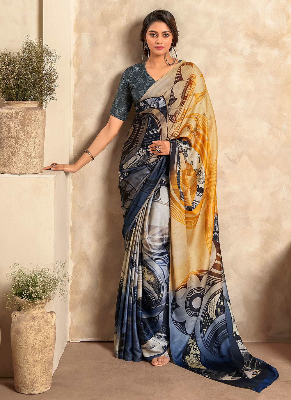 Designer Printed Crepe Satin Silk Saree | Special Event & Festive Wear