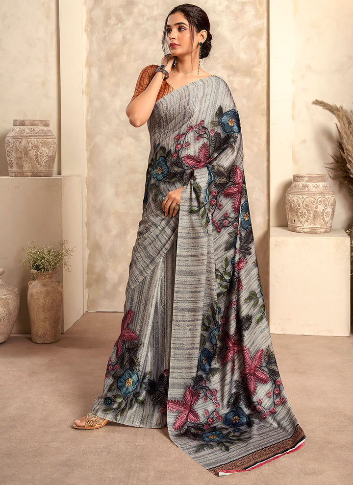 Designer Printed Crepe Satin Silk Saree | Special Event & Festive Wear