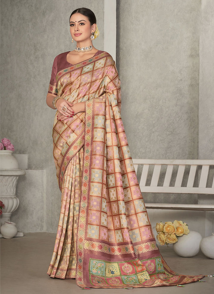 Rangkat Tussar Silk Saree | Woven Designer Check-Pattern for Special Events