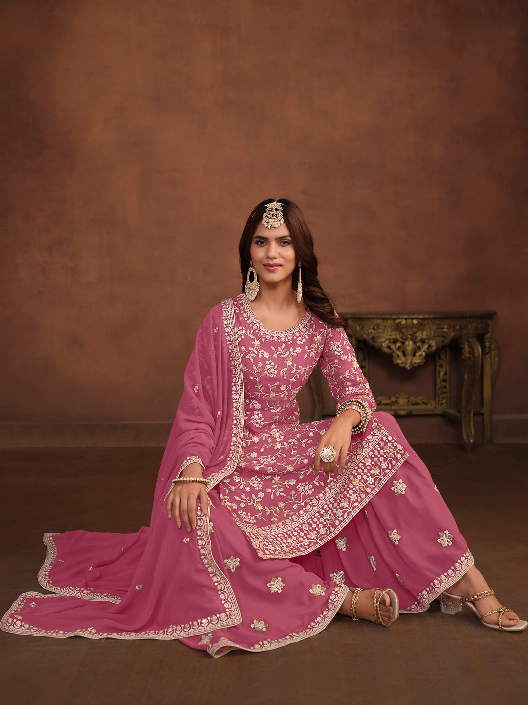 Designer Plazzo Suit | Embroidered Net Top with Satin Comfort