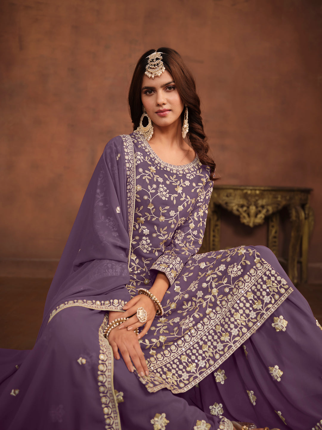 Designer Plazzo Suit | Embroidered Net Top with Satin Comfort