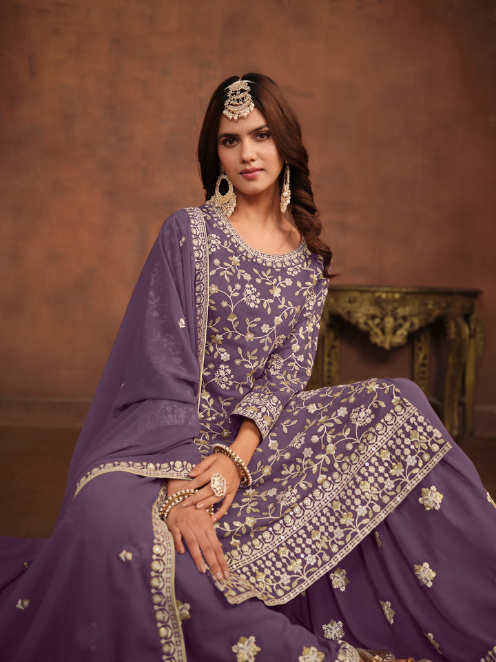 Designer Plazzo Suit | Embroidered Net Top with Satin Comfort