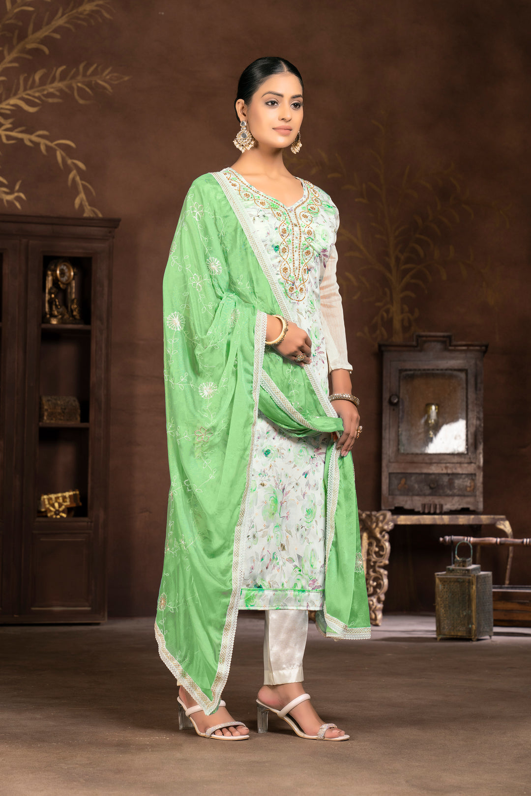 Stylish Modal Butti Kurti Set | Embroidered Design & Santoon Bottoms