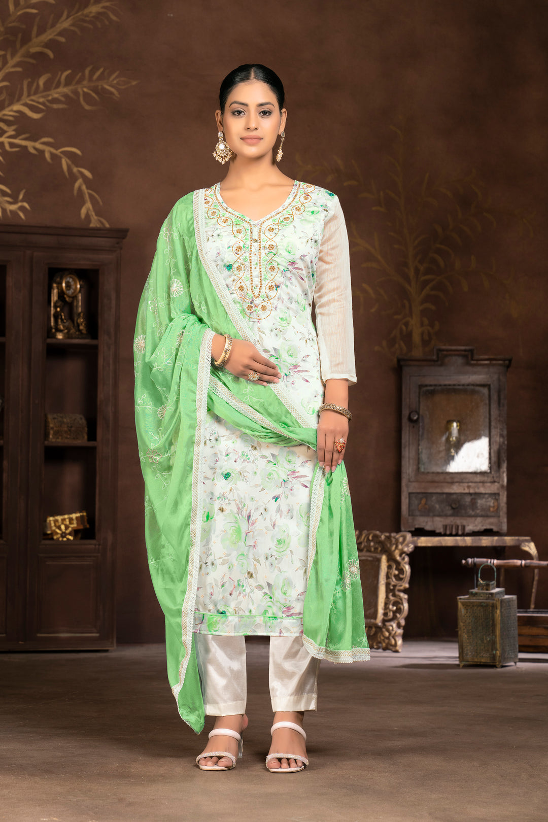 Stylish Modal Butti Kurti Set | Embroidered Design & Santoon Bottoms