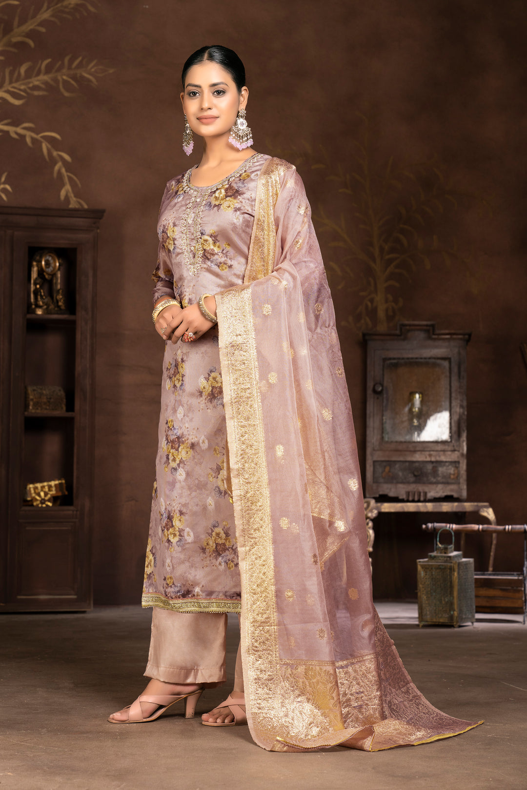 Designer Digital Printed Organza Suit | Santoon Bottom and Dupatta Set