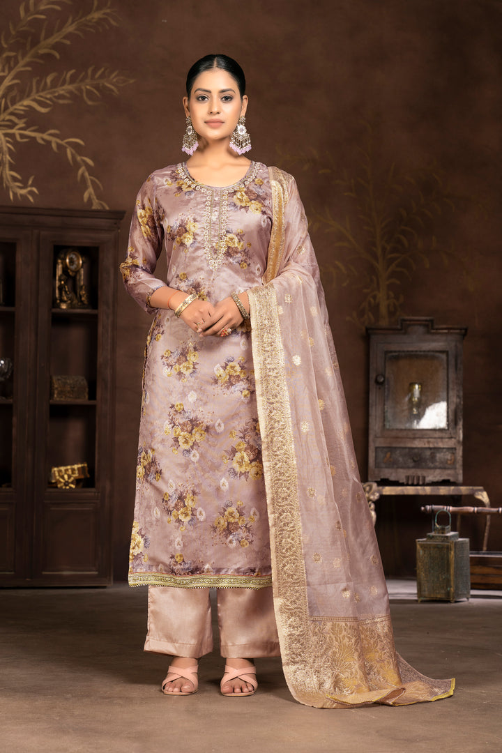 Designer Digital Printed Organza Suit | Santoon Bottom and Dupatta Set