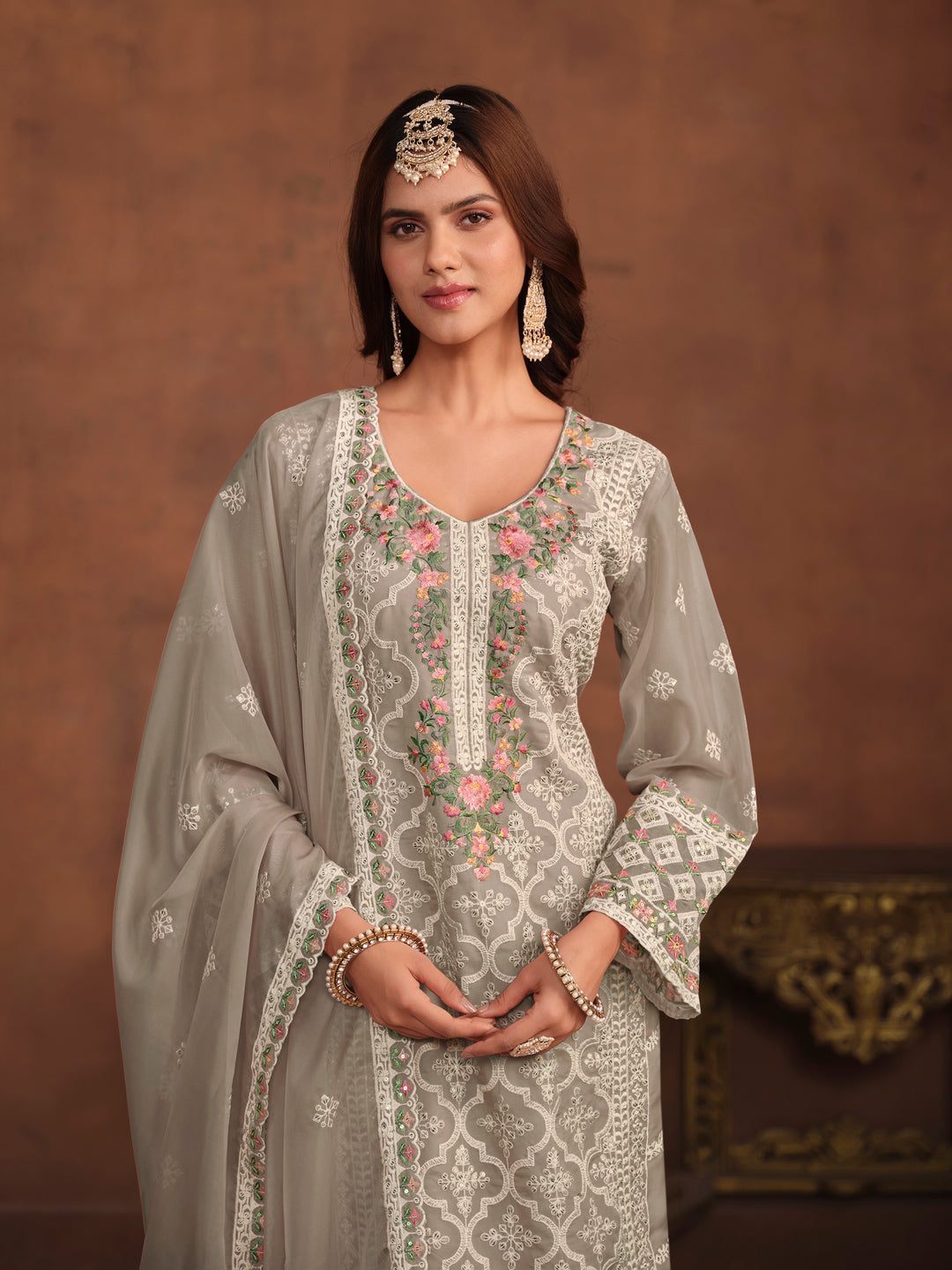 Garb Designer Embroidery Work Suit | Organza Top & Santoon Bottom with Dupatta