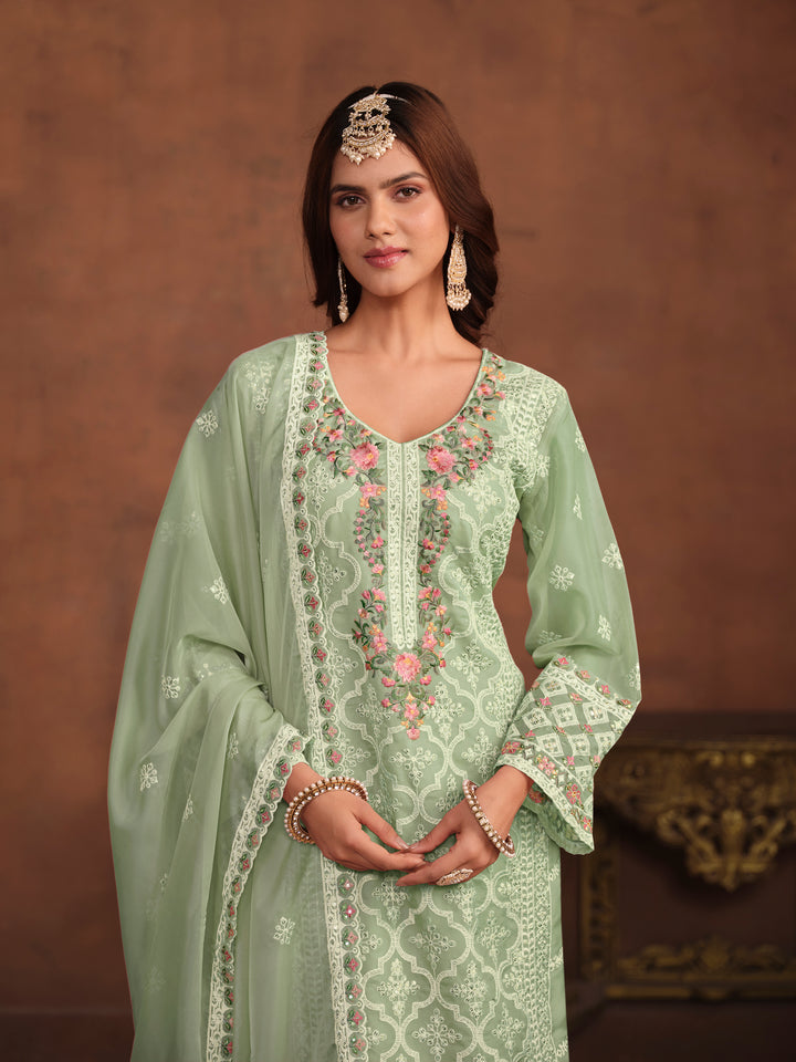 Garb Designer Embroidery Work Suit | Organza Top & Santoon Bottom with Dupatta