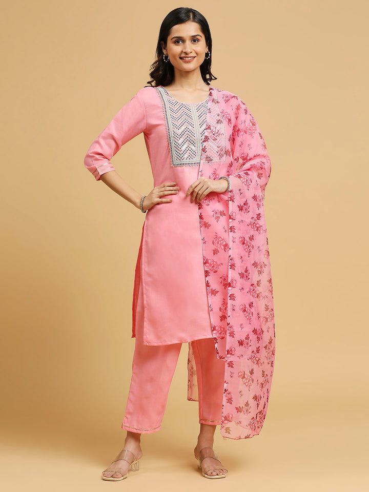 Designer Cotton Suit with Embroidery | Stylish Printed Dupatta Included