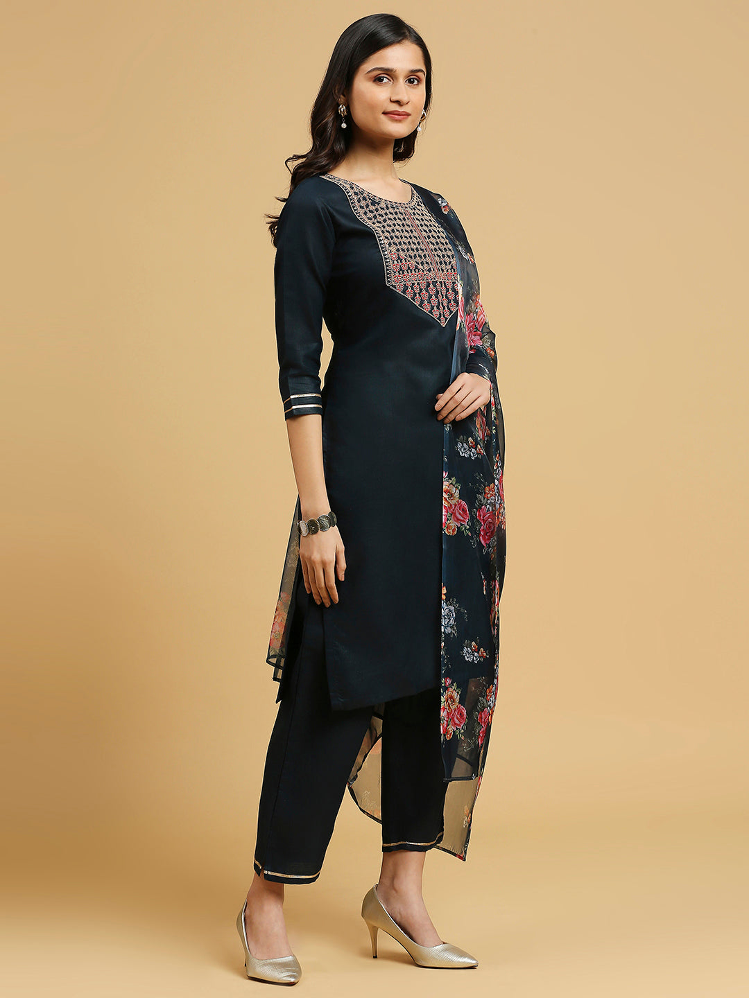 Designer Cotton Suit | Embroidered Top & Printed Dupatta for Style